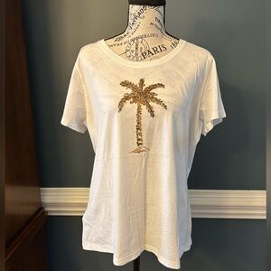Tommy Bahama White Tee with Gold Beads Palm Tree